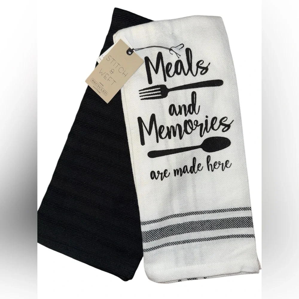 Stitch & Weft 2 Pack Kitchen Towels Dish Hand black white stripe Recycled Cotton